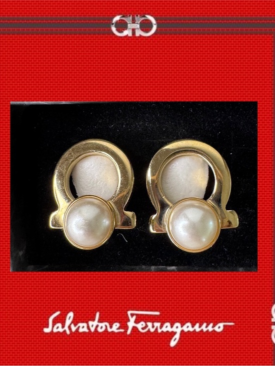 Salvatore Ferragamo Jewelry - Ferragamo vintage Gancini pearl earrings with COA EUC